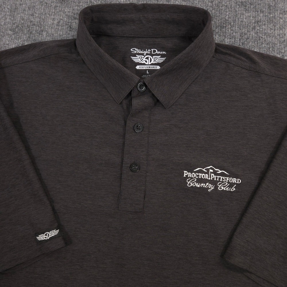 Straight Down Polo Mens L Gray Black Heather Performance Proctor Pittsford CC